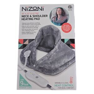 NiZoni Electric Neck & Shoulder Heating Pad Weighted Microplush Gray NIB